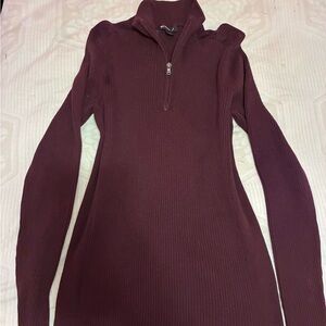Michael Kors Burgundy Ribbed Half-Zip Cowl Sweater